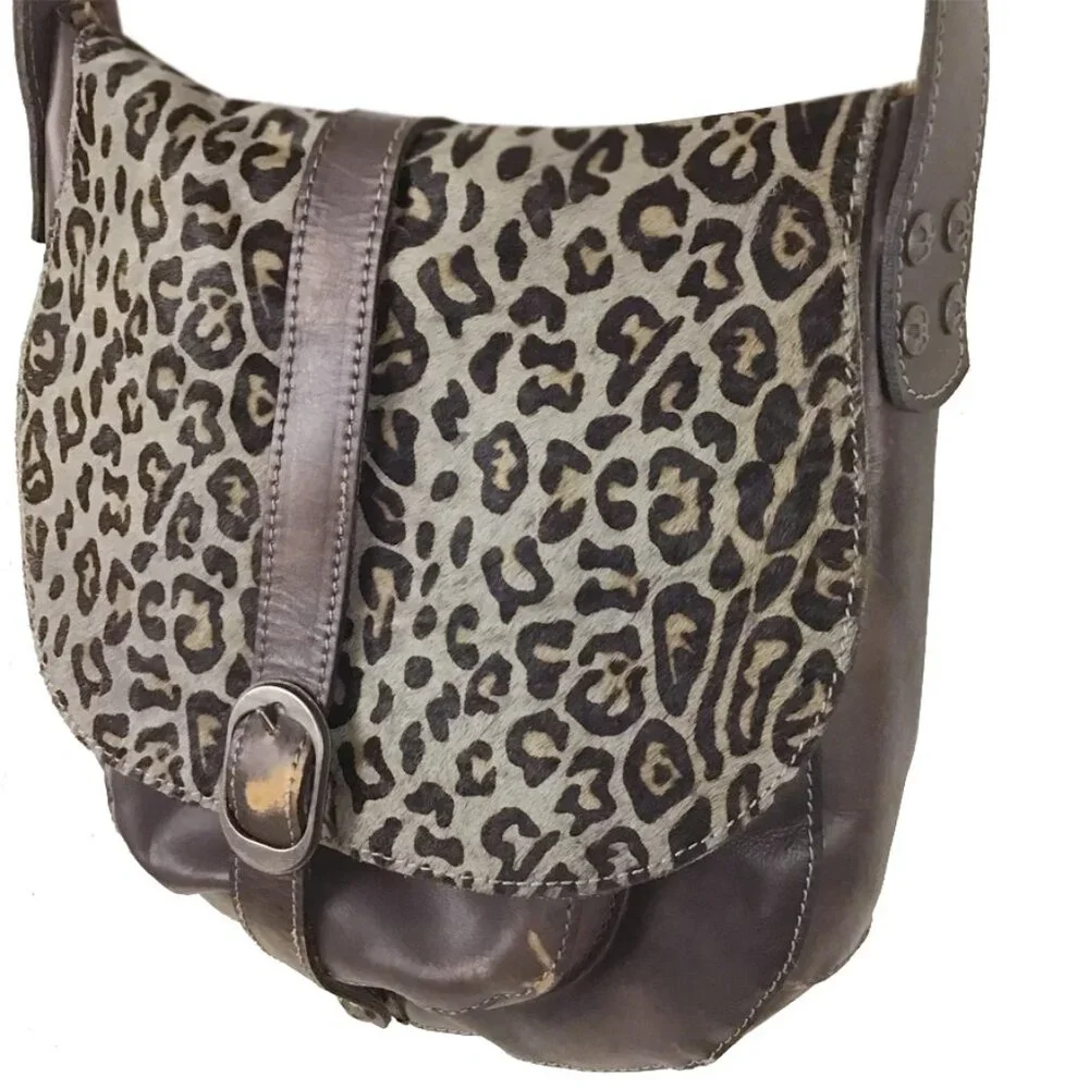 PATRICIA NASH Vintage Leopard Print Fur Leather Shoulder Bag